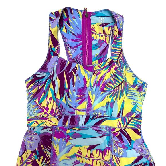 Title Nine Arabella Athletic Dress Tropical Leaf Purple Sleeveless Mini 4 Small - Picture 3 of 5